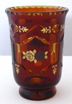 Váza z ambrového skla, malované zlaté a støíbrné r